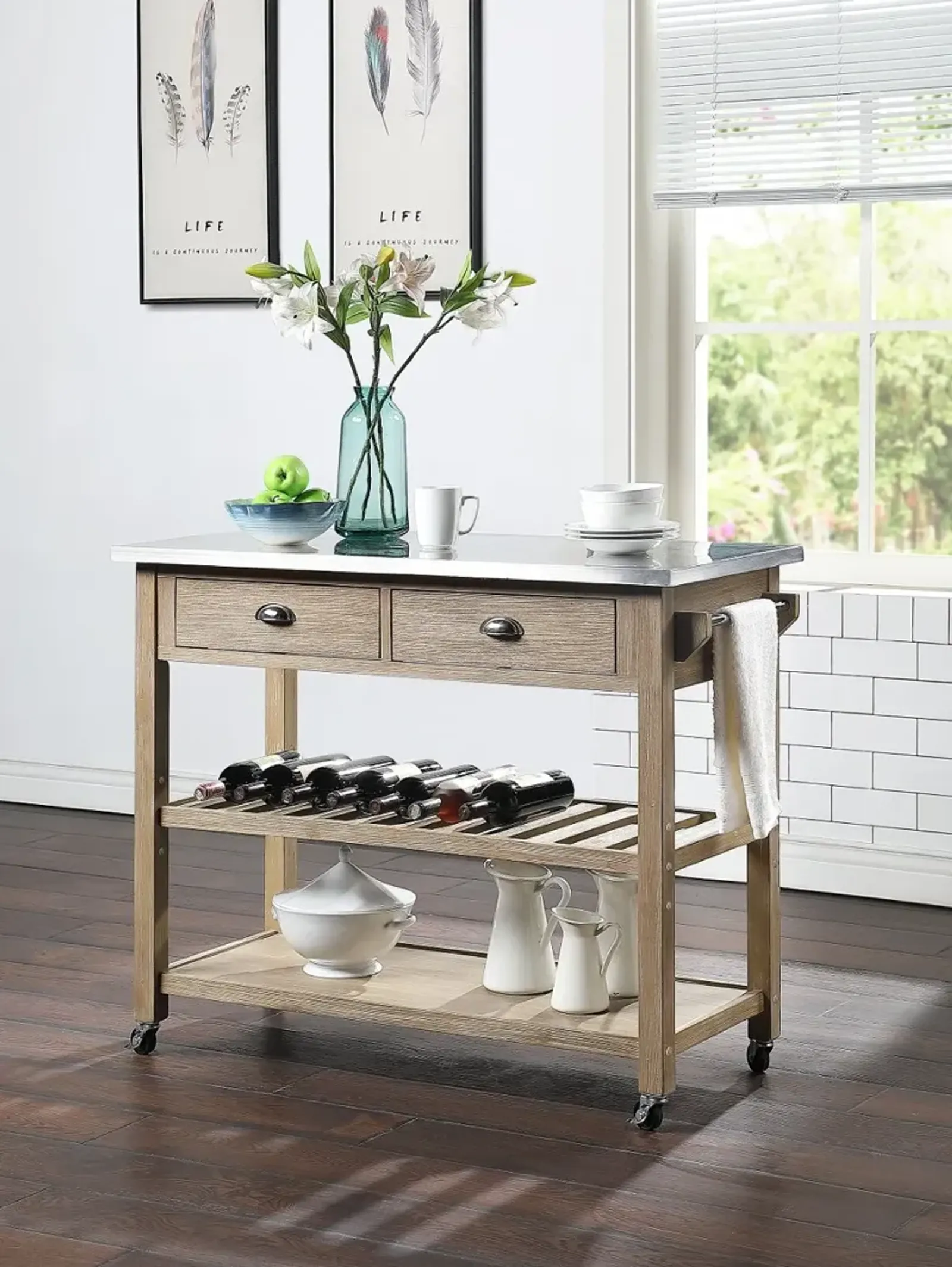 Wood Kitchen Cart with Metal Top - Alex