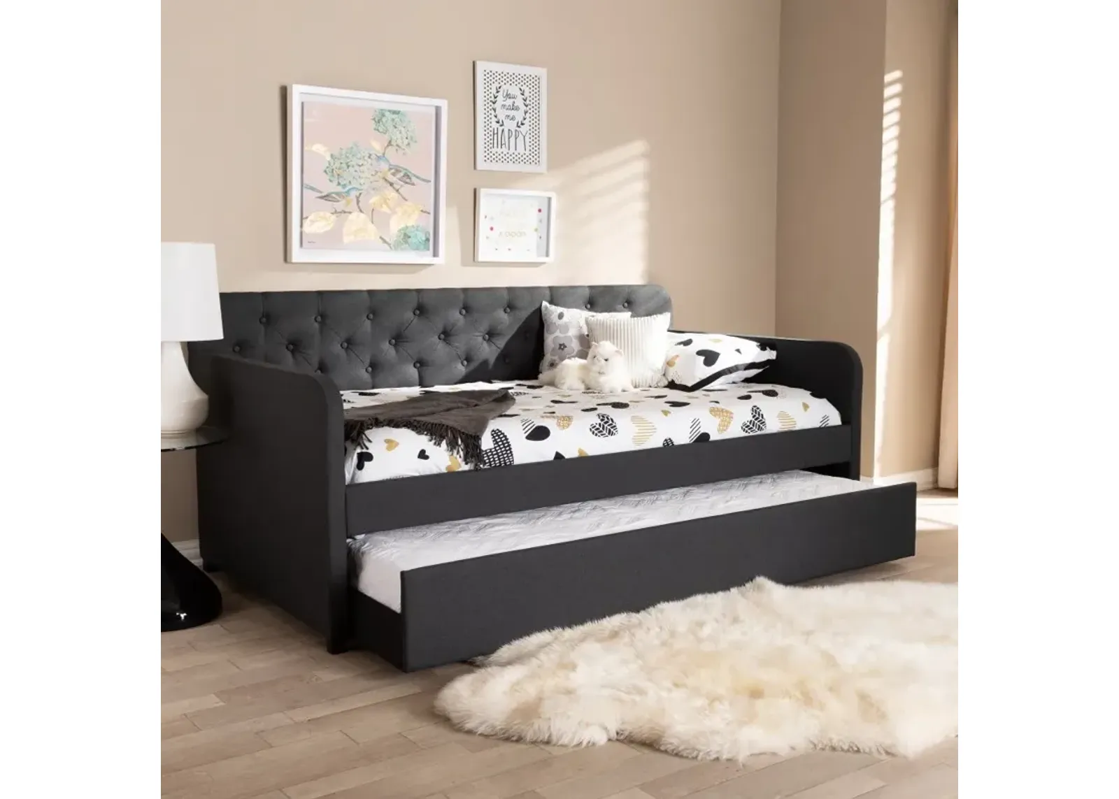 Modern Charcoal Upholstered Twin Daybed - Tahlia