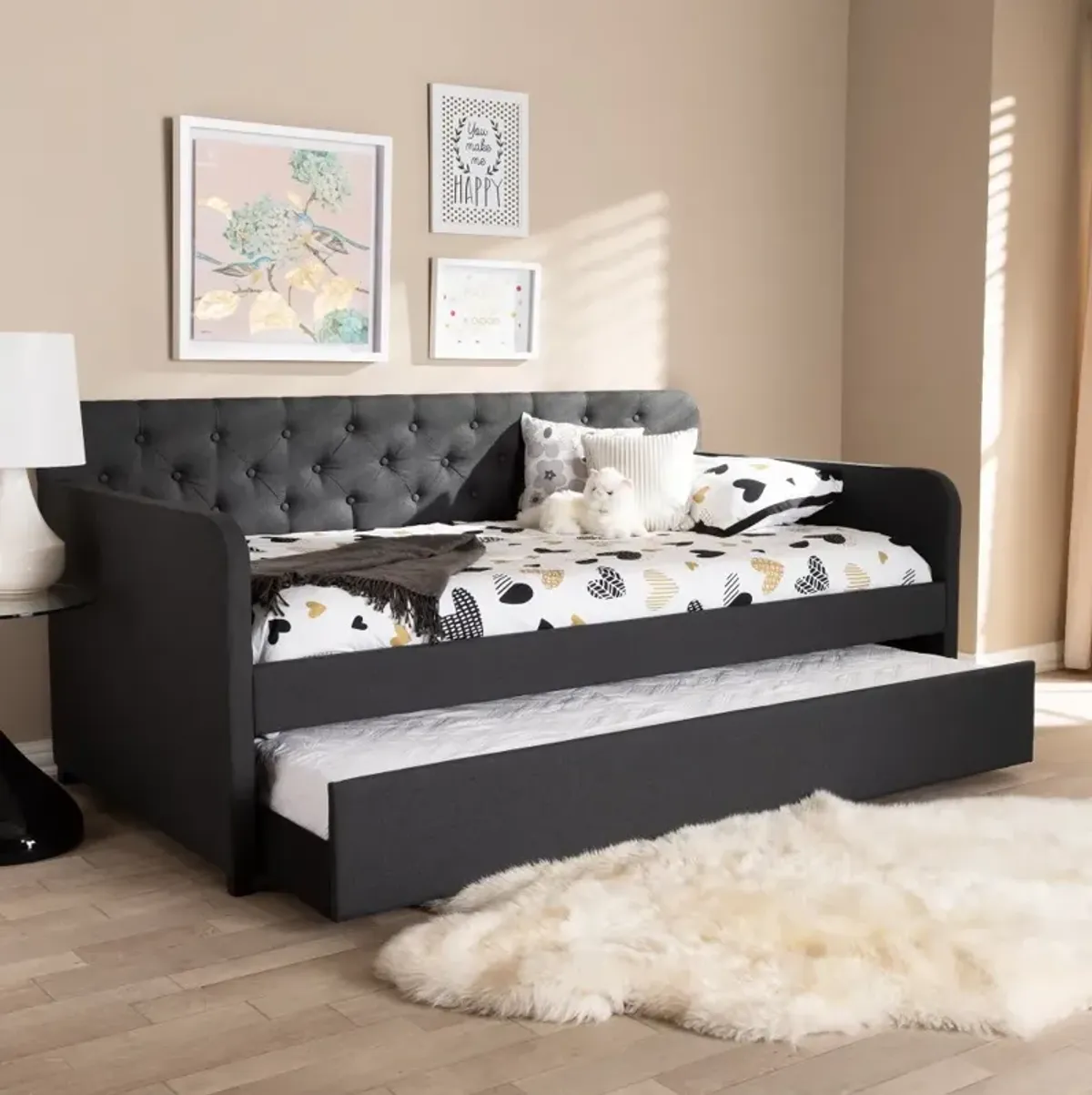 Modern Charcoal Upholstered Twin Daybed - Tahlia