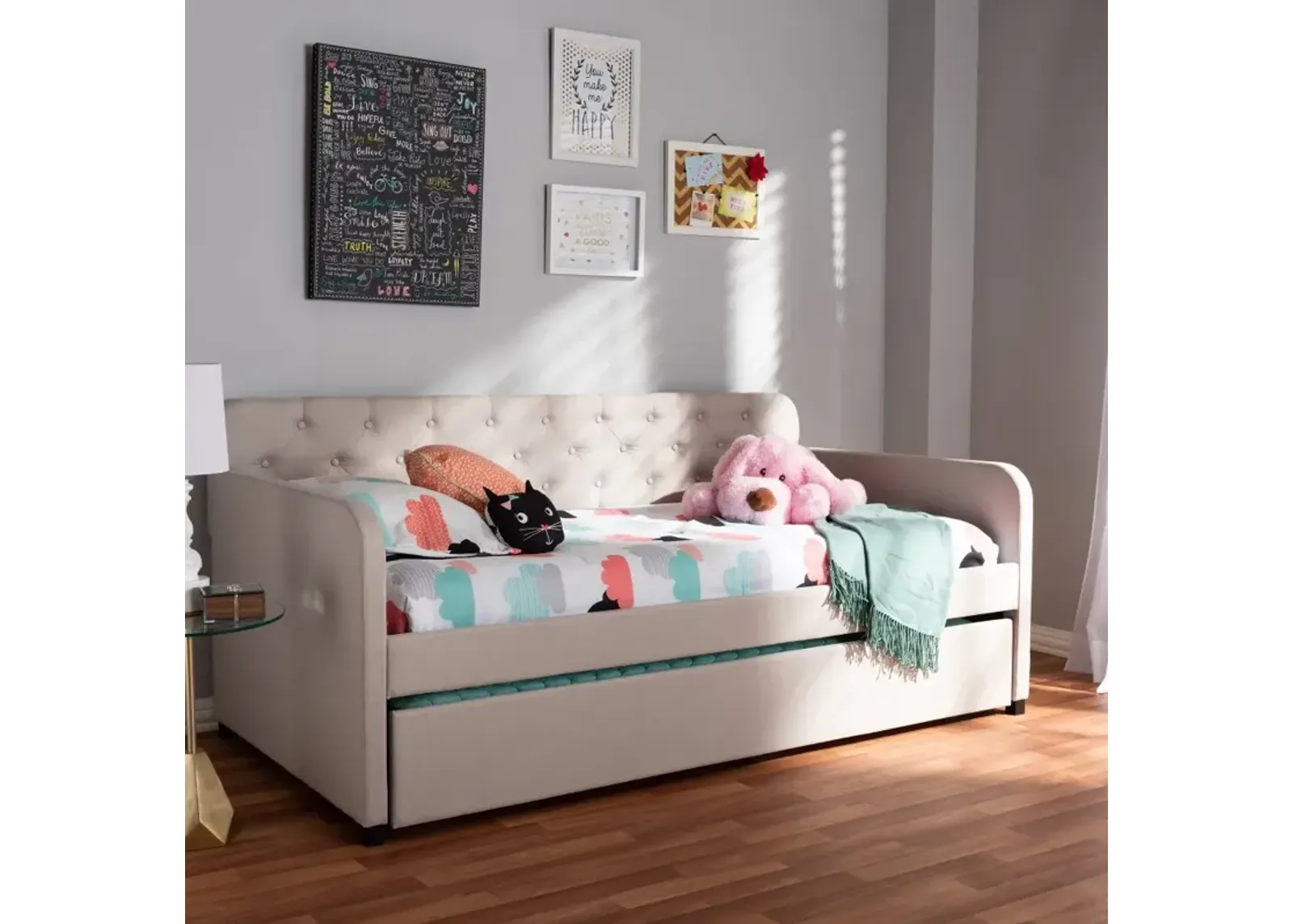 Modern Beige Upholstered Twin Daybed - Tahlia