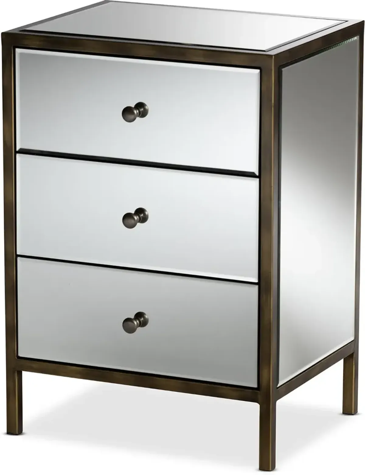 Contemporary Mirrored and Brass Nightstand - Dreda