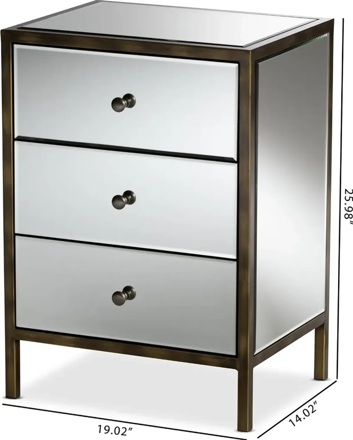 Contemporary Mirrored and Brass Nightstand - Dreda