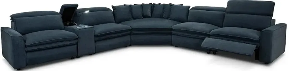 Biggie Eclipse Navy Blue Power Reclining Sectional with XL Wedge