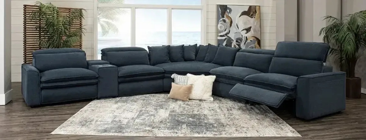 Biggie Eclipse Navy Blue Power Reclining Sectional with XL Wedge