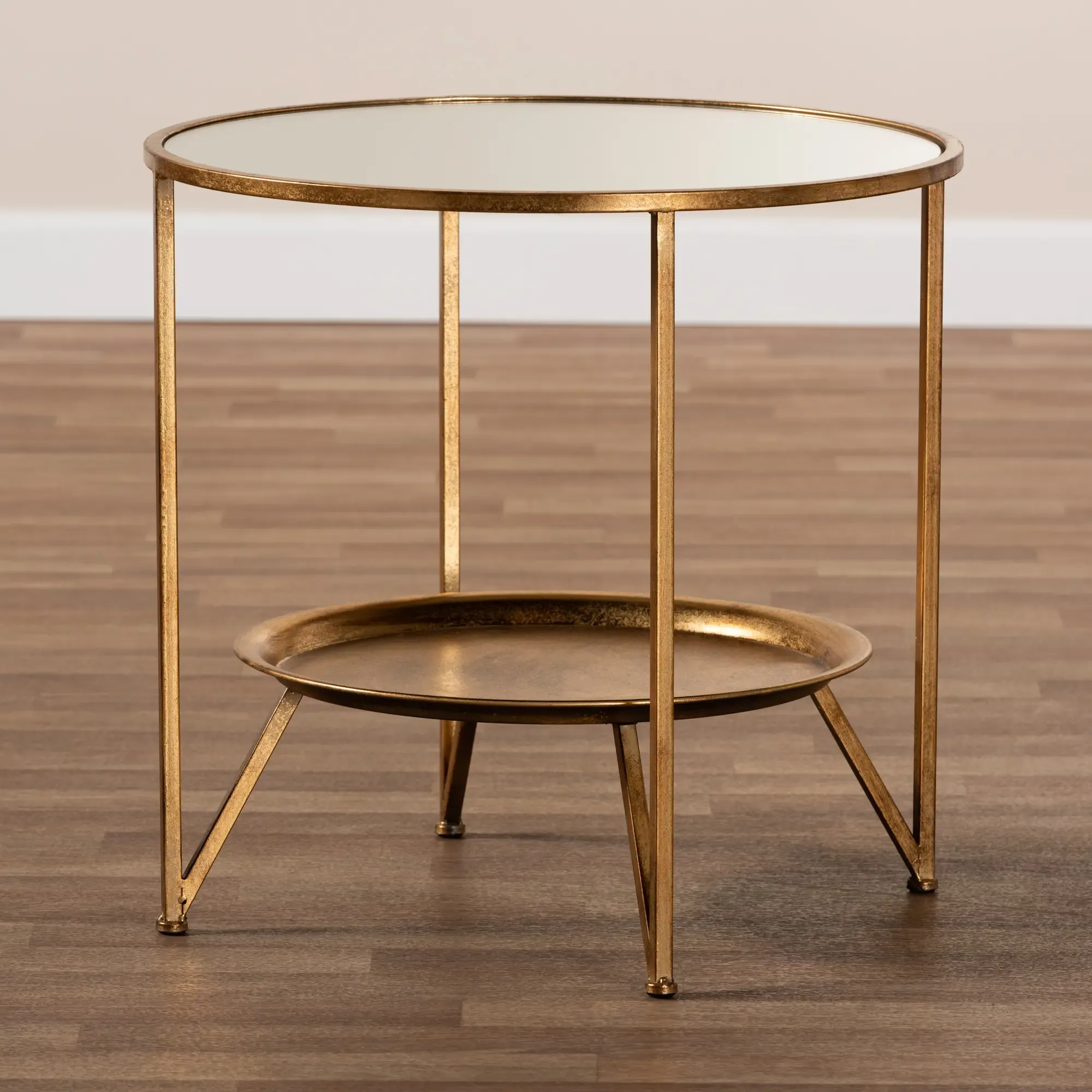 Modern Gold and Mirrored Glass Accent Table - Astra