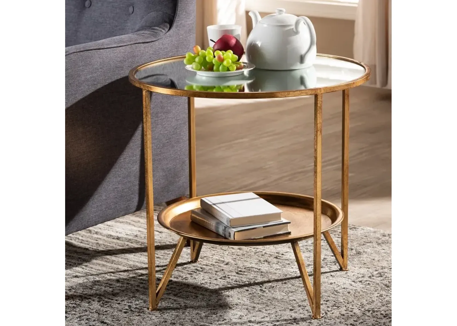 Modern Gold and Mirrored Glass Accent Table - Astra