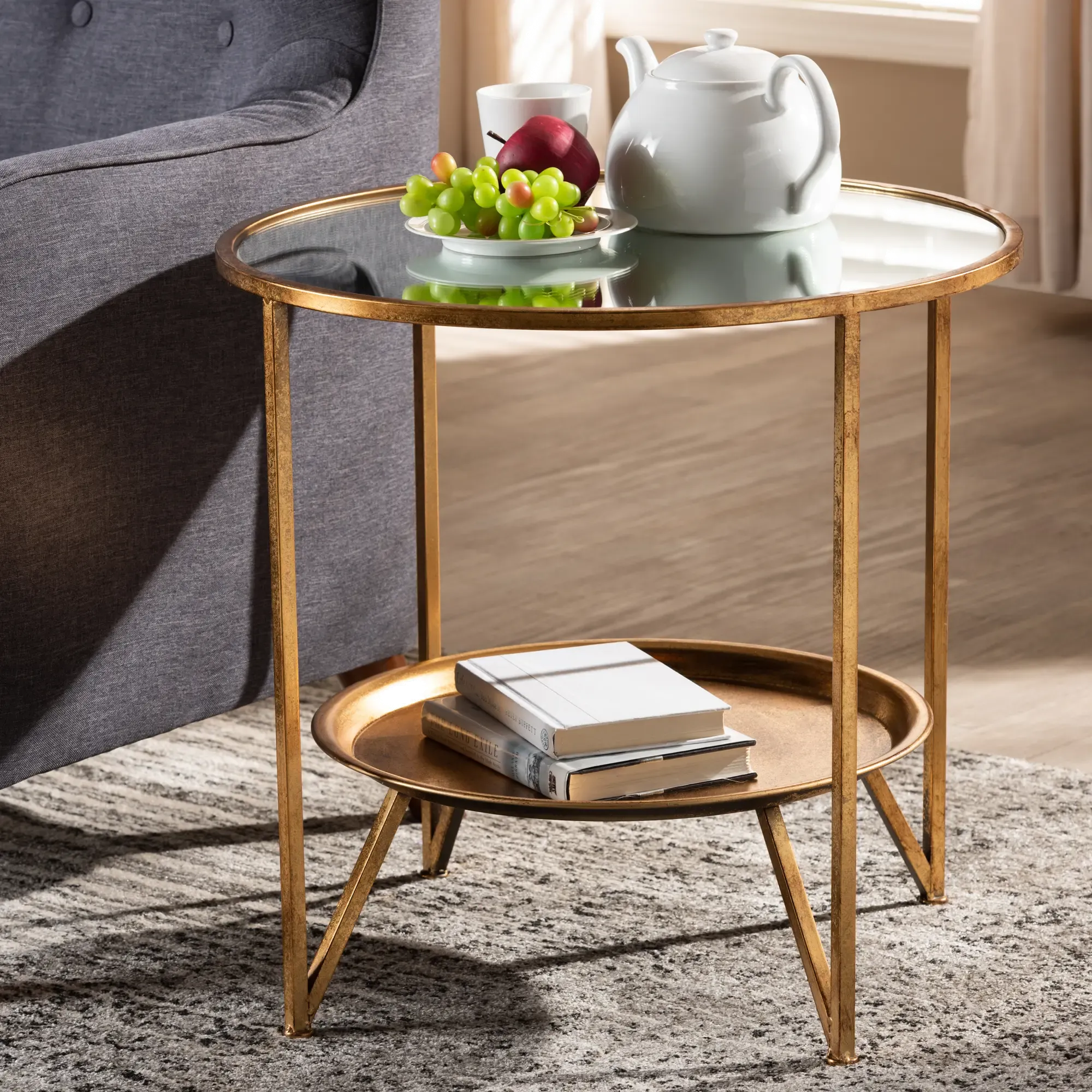 Modern Gold and Mirrored Glass Accent Table - Astra
