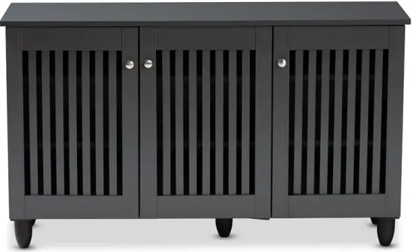 Modern Dark Gray 3 Door Entryway Shoe Storage Wide Cabinet - Sheenagh