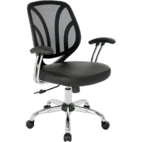 Black Faux Leather Screen Back Chair with Chrome Padded Arms