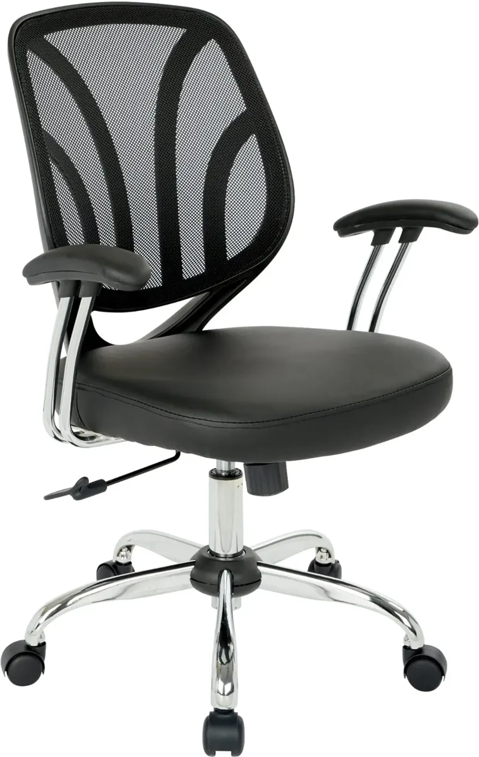 Black Faux Leather Screen Back Chair with Chrome Padded Arms