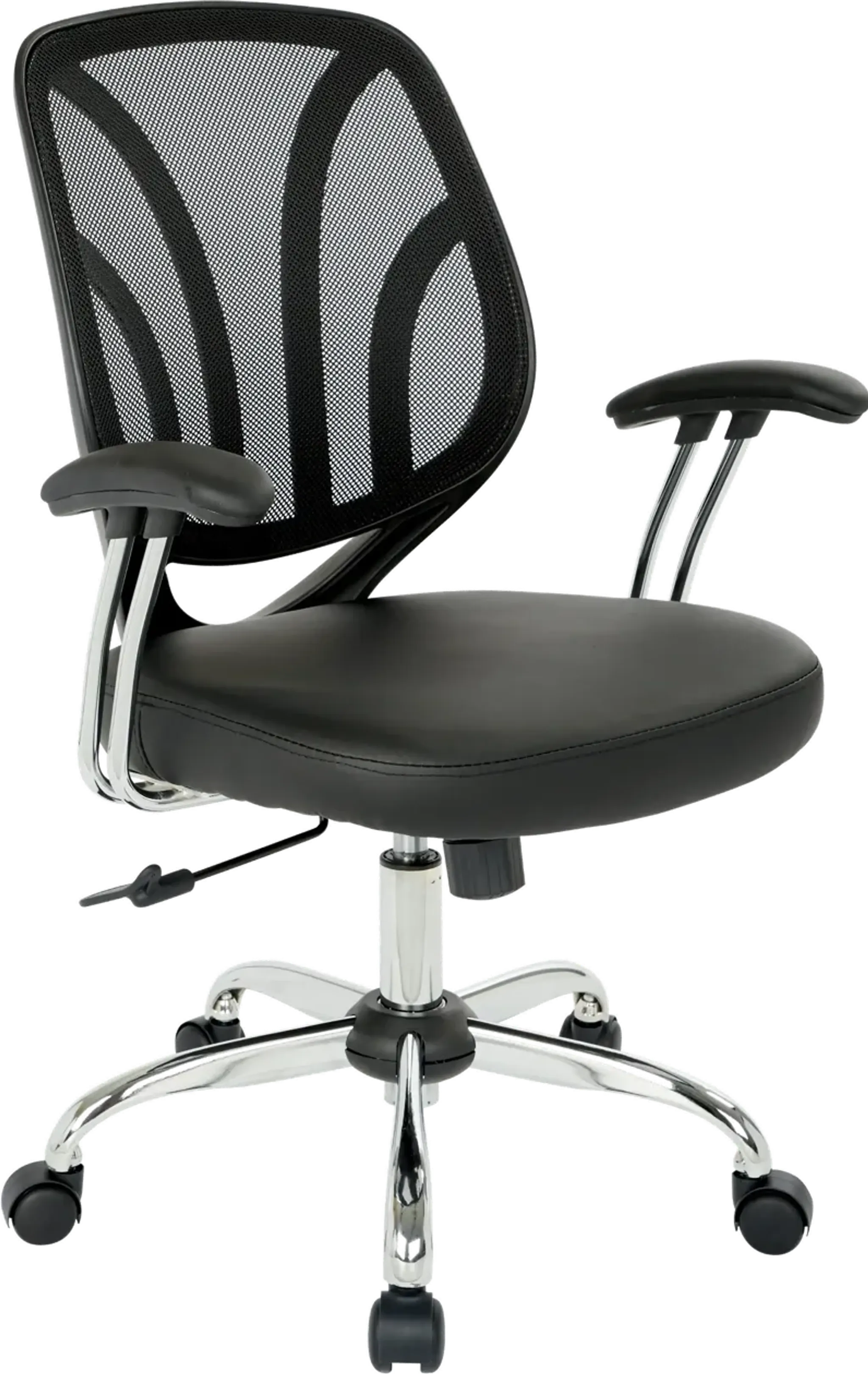 Black Faux Leather Screen Back Chair with Chrome Padded Arms ...