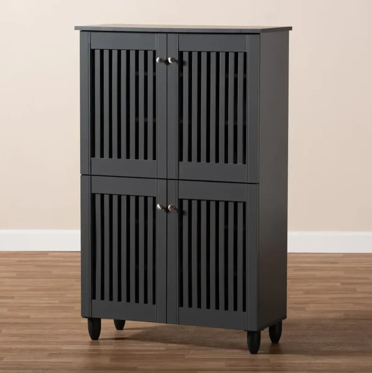 Modern Dark Gray 4 Door Entryway Shoe Storage Cabinet - Sheenagh