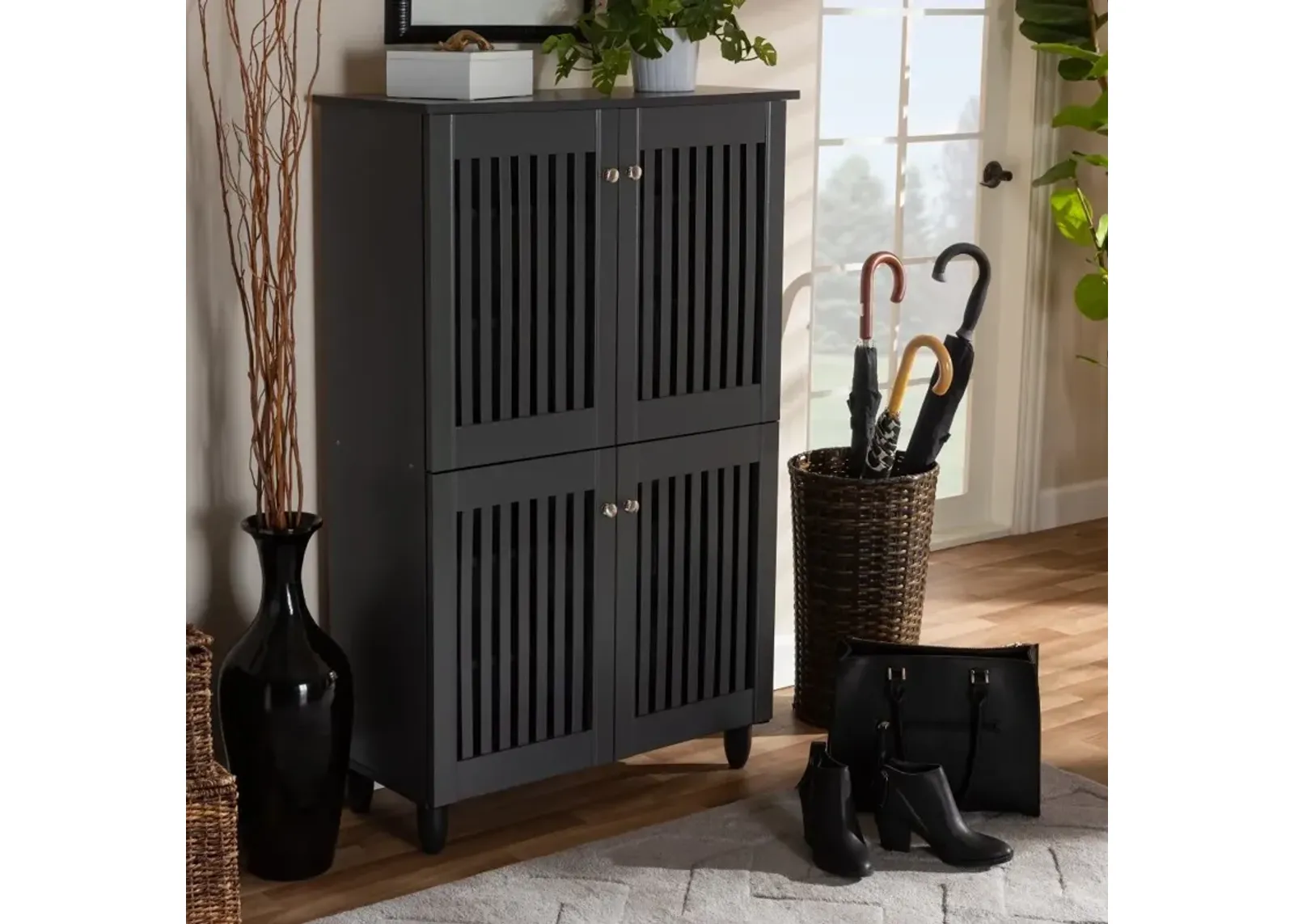 Modern Dark Gray 4 Door Entryway Shoe Storage Cabinet - Sheenagh