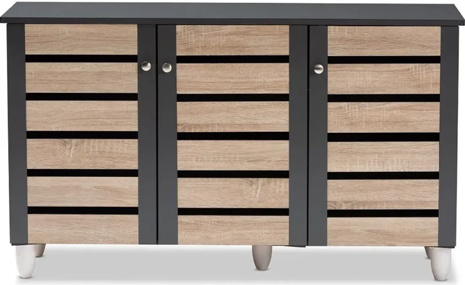 Modern Two Tone Oak and Dark Gray 3 Door Shoe Storage Cabinet - Thom