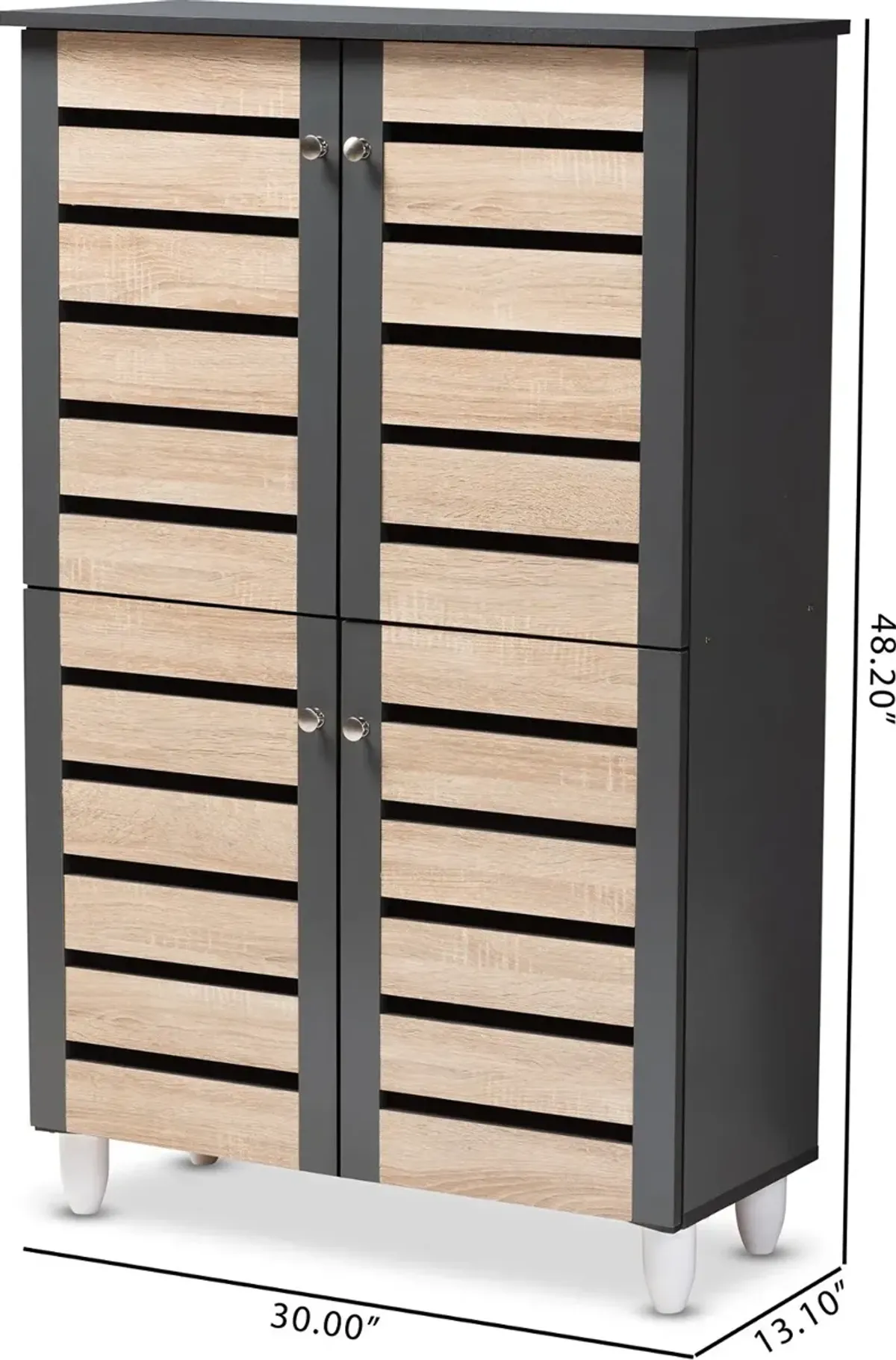 Modern Two Tone Oak and Dark Gray 4 Door Shoe Storage Cabinet - Thom