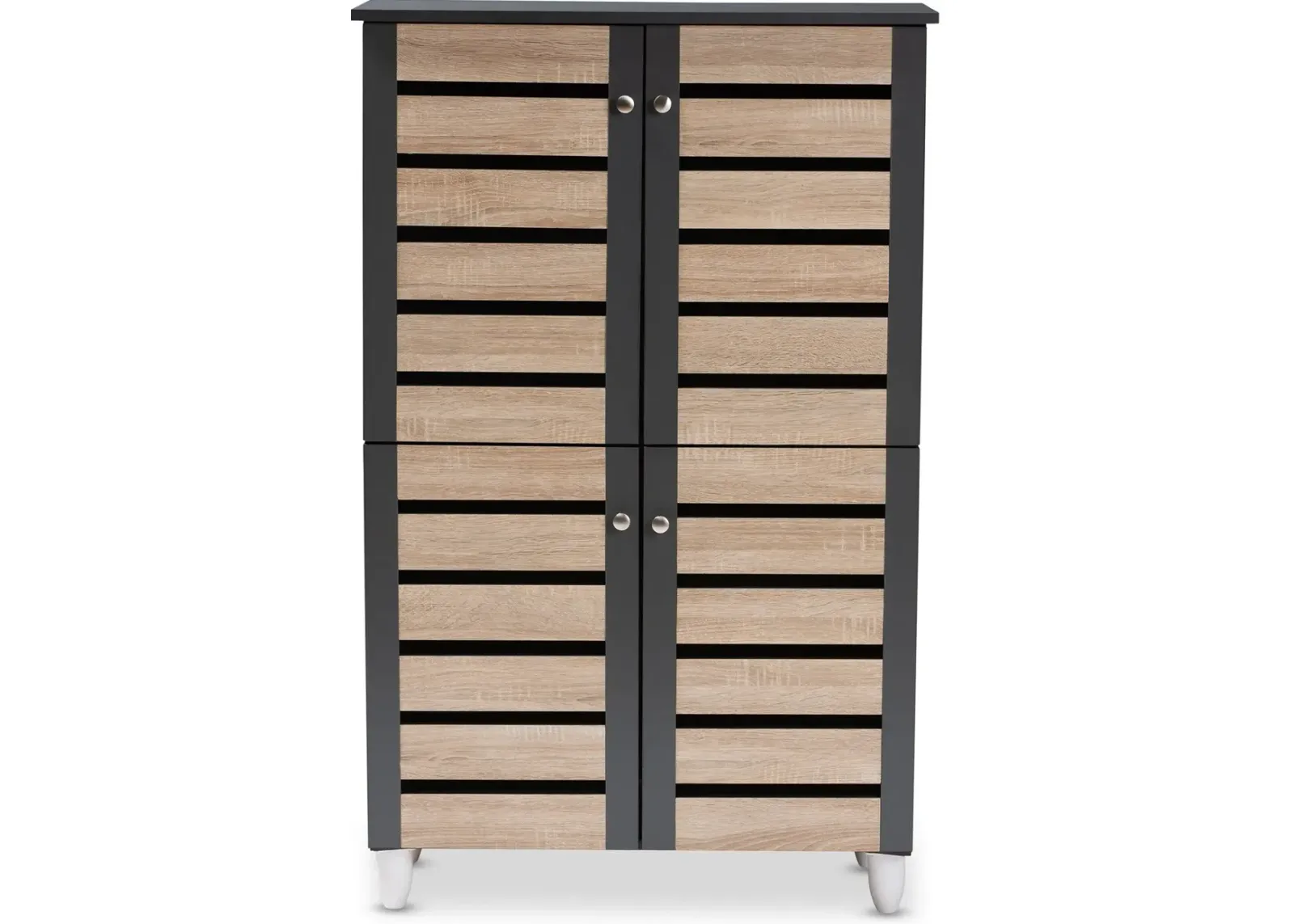 Modern Two Tone Oak and Dark Gray 4 Door Shoe Storage Cabinet - Thom