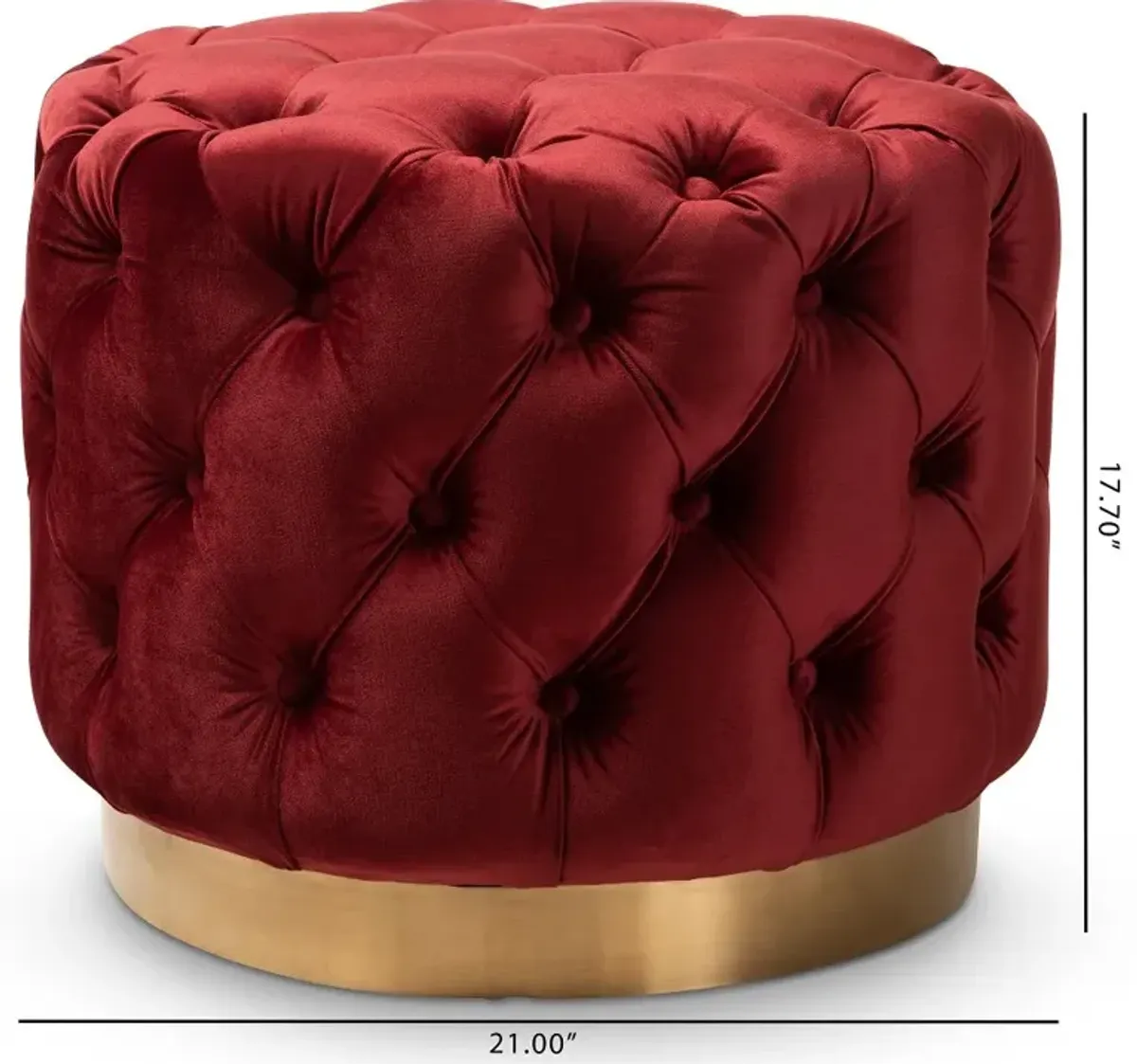 Glam Red Velvet Gold-Finished Button Tufted Ottoman - Dulcie