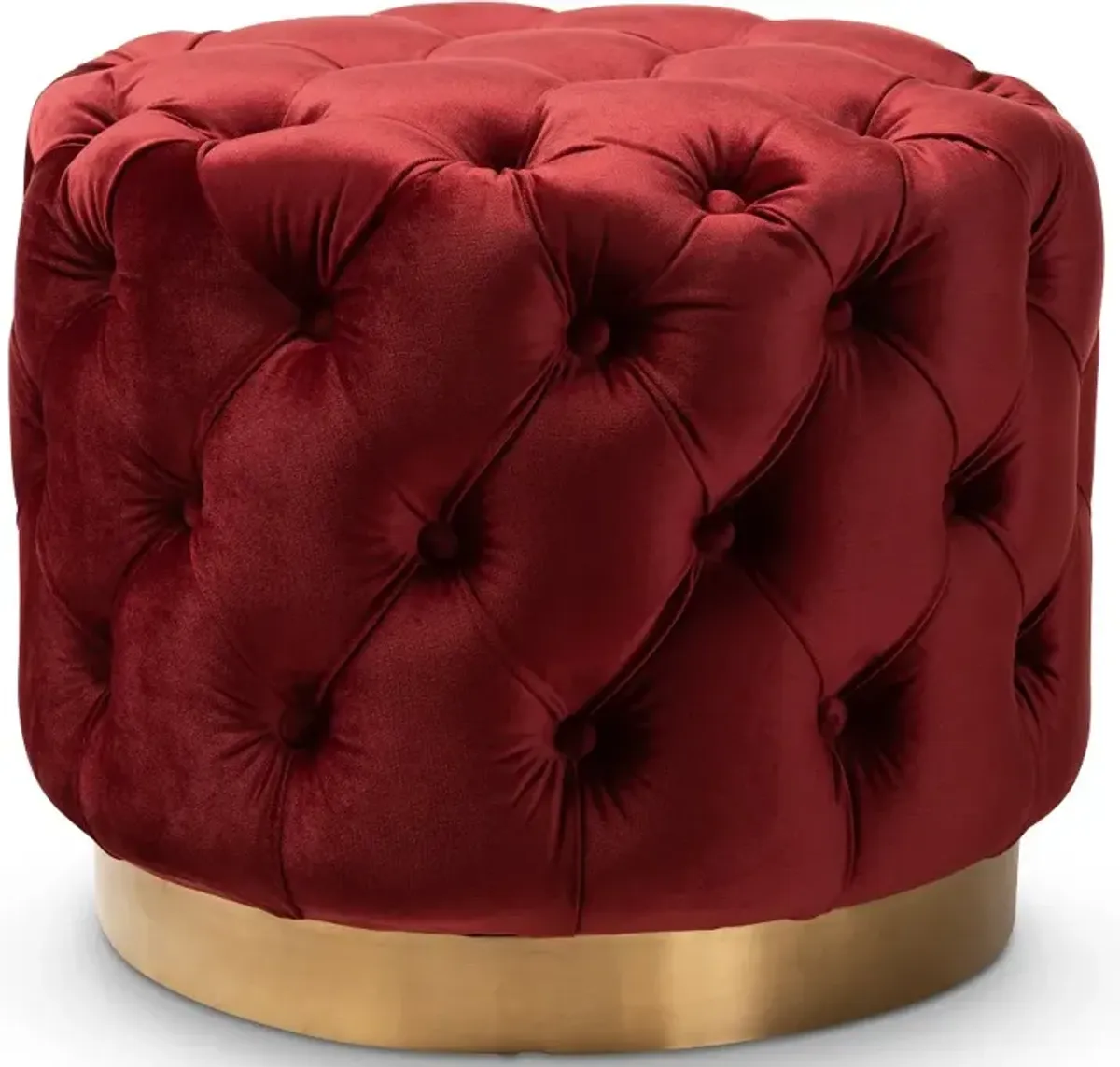 Glam Red Velvet Gold-Finished Button Tufted Ottoman - Dulcie