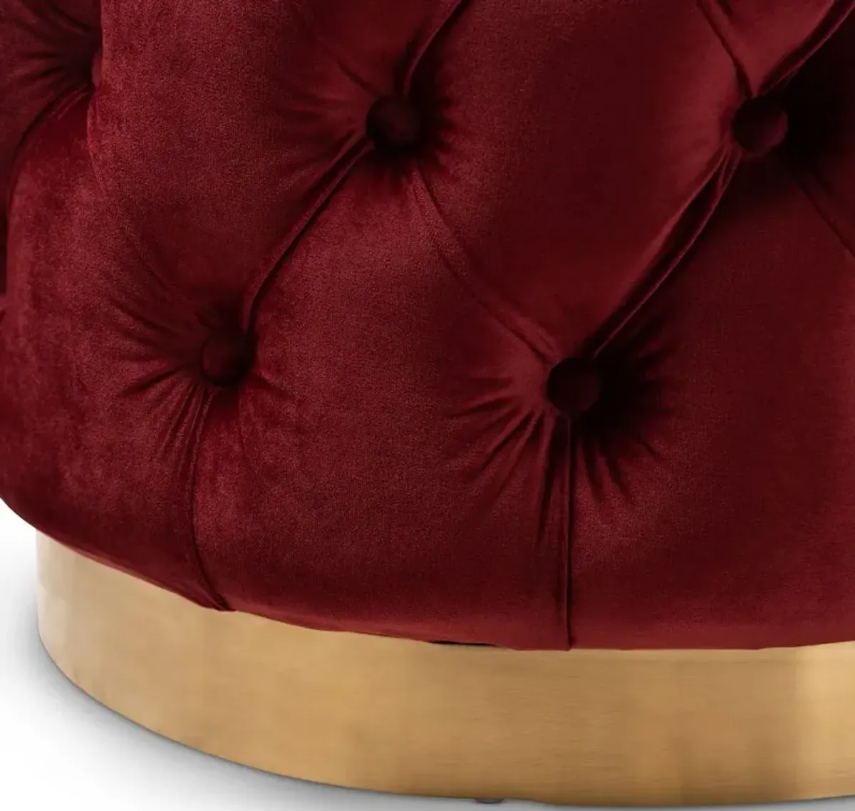 Glam Red Velvet Gold-Finished Button Tufted Ottoman - Dulcie