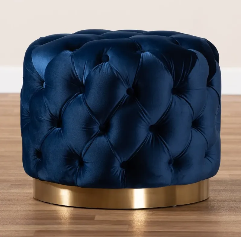 Glam Royal Blue Velvet Tufted Ottoman - Dulcie