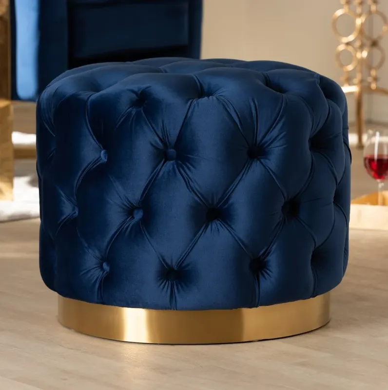 Glam Royal Blue Velvet Tufted Ottoman - Dulcie