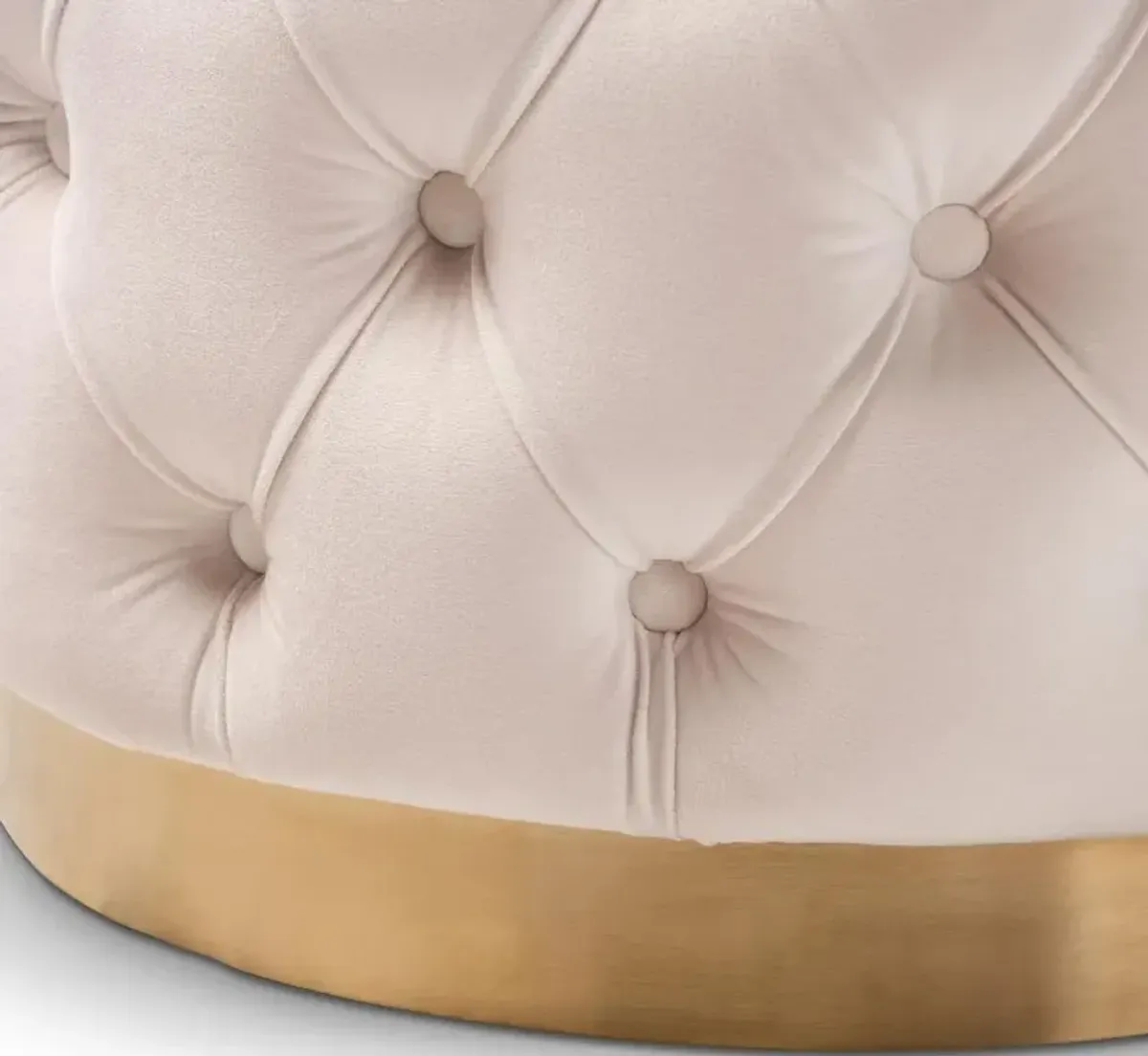 Glam Light Beige Velvet Tufted Ottoman - Dulcie