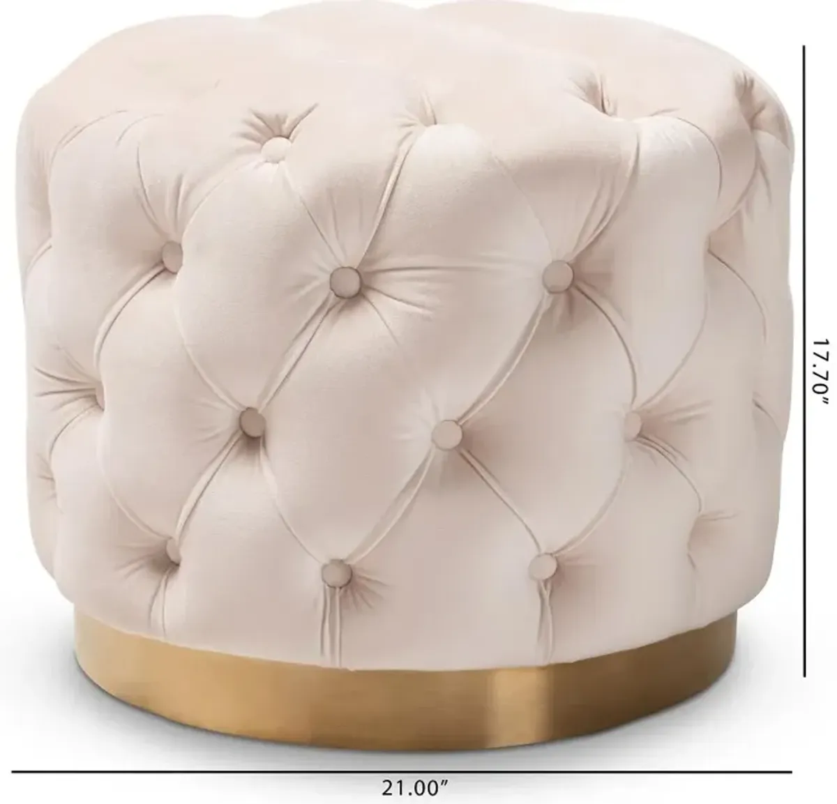 Glam Light Beige Velvet Tufted Ottoman - Dulcie