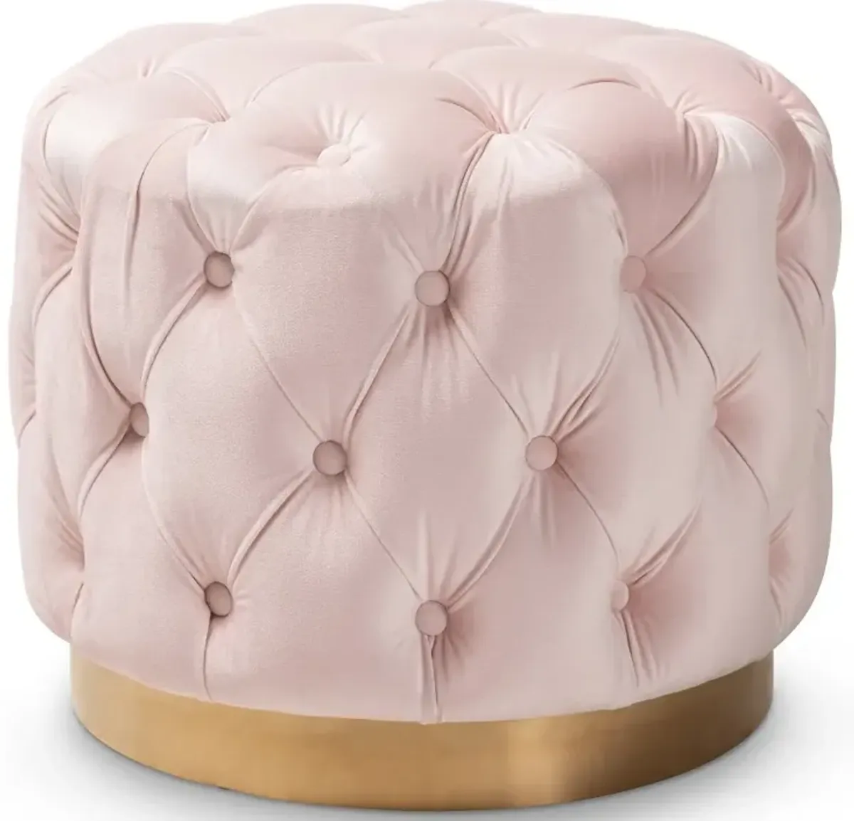 Glam Light Pink Velvet Tufted Ottoman - Dulcie