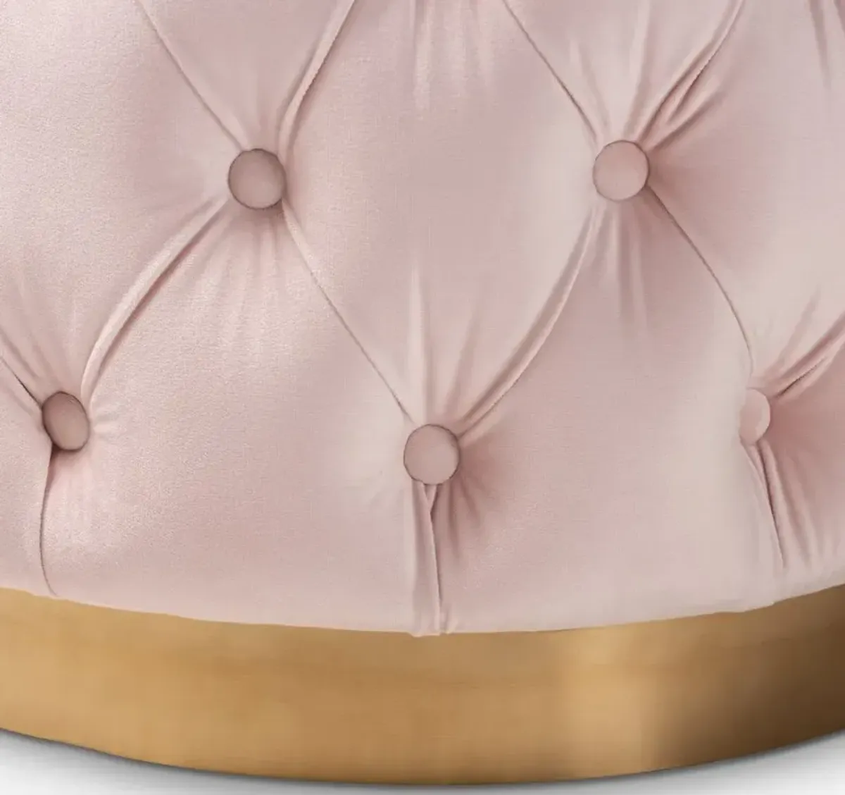 Glam Light Pink Velvet Tufted Ottoman - Dulcie