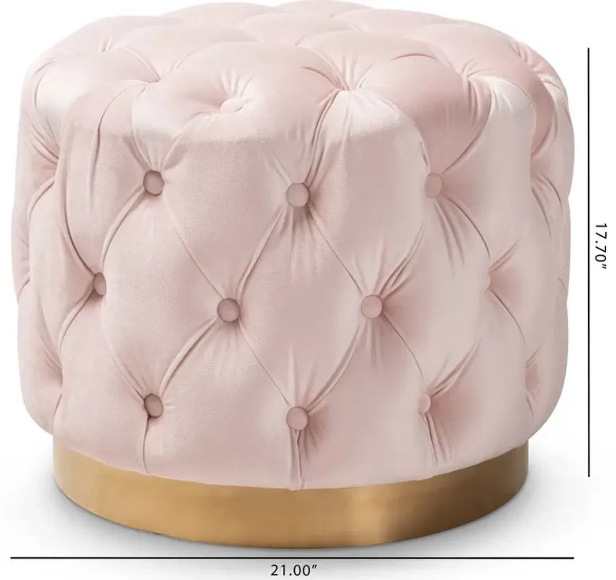 Glam Light Pink Velvet Tufted Ottoman - Dulcie