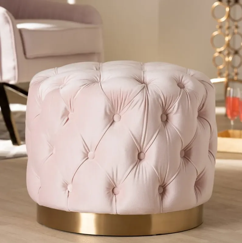 Glam Light Pink Velvet Tufted Ottoman - Dulcie