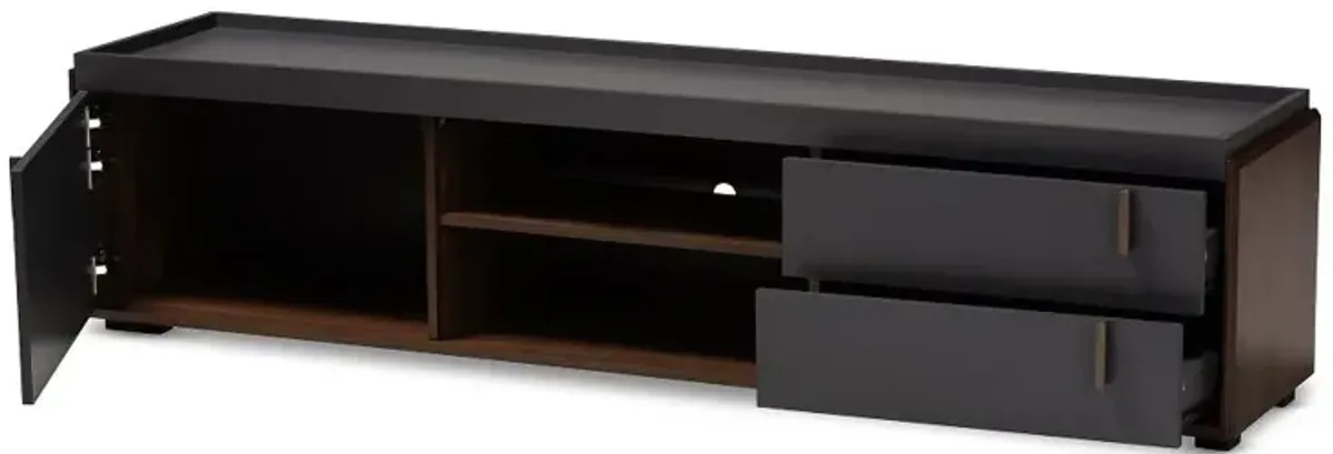 Modern Gray and Walnut 2-Drawer TV Stand - Scottie