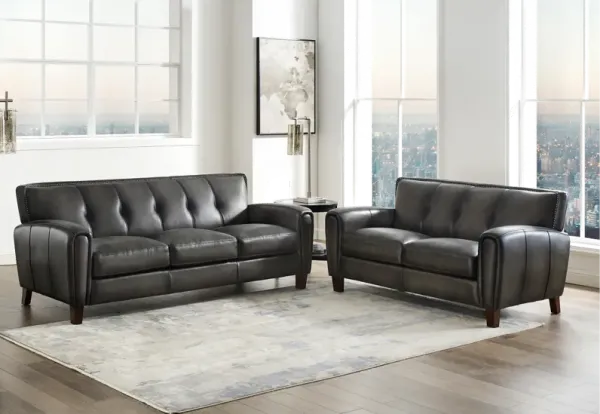 Savannah Ash Gray Leather 2 Piece Living Room Set - Amax Leather