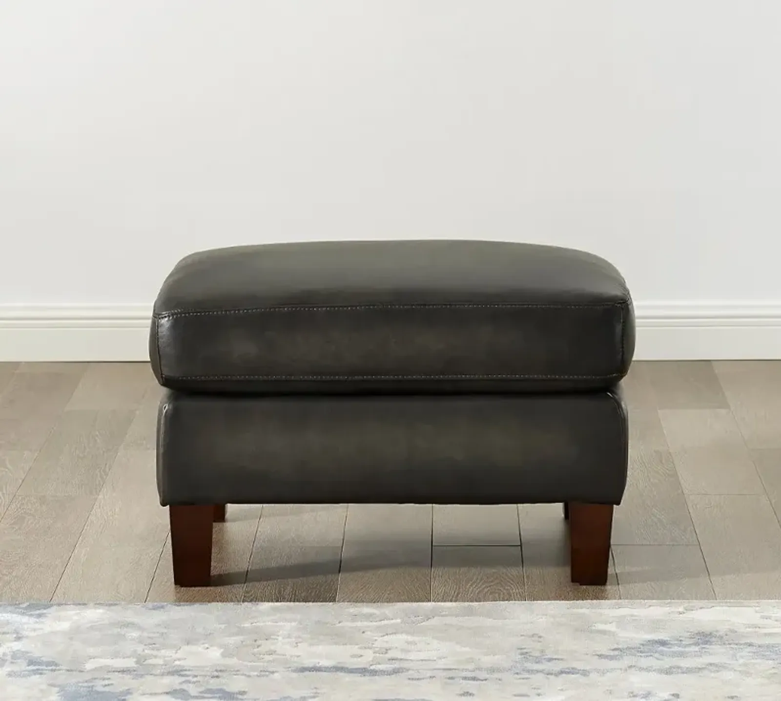 Savannah Ash Gray Leather Ottoman - Amax Leather