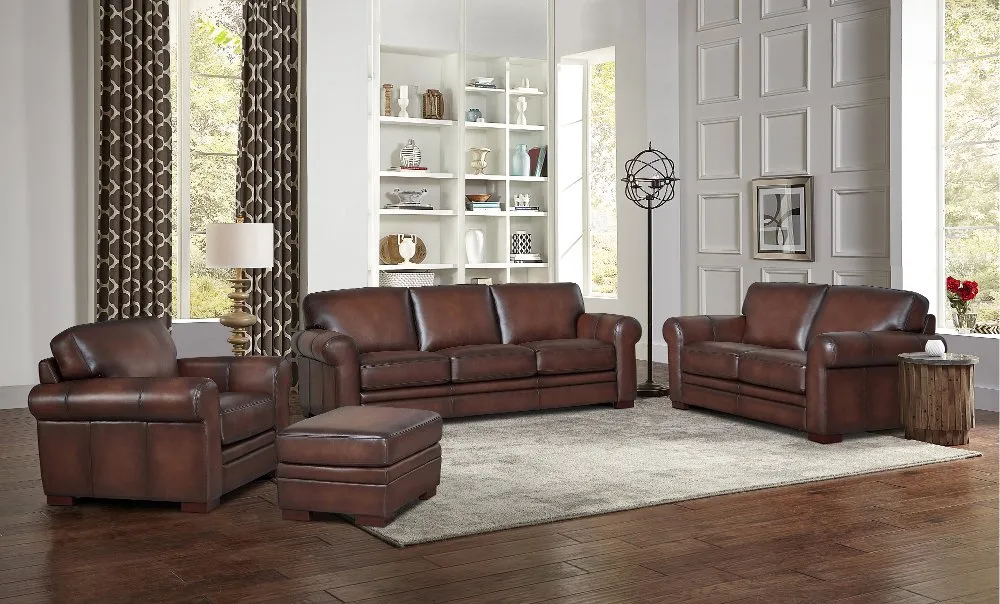 Eglinton Brown Leather 4 Piece Living Room Set