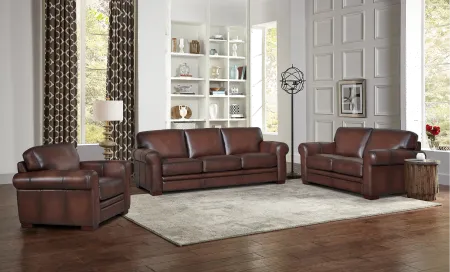 Eglinton Brown Leather 3 Piece Living Room Set