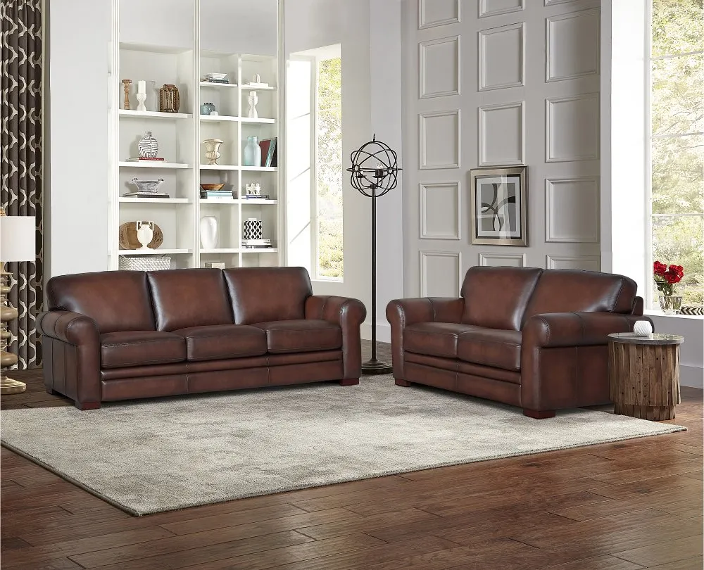 Eglinton Brown Leather 2 Piece Sofa and Loveseat Set