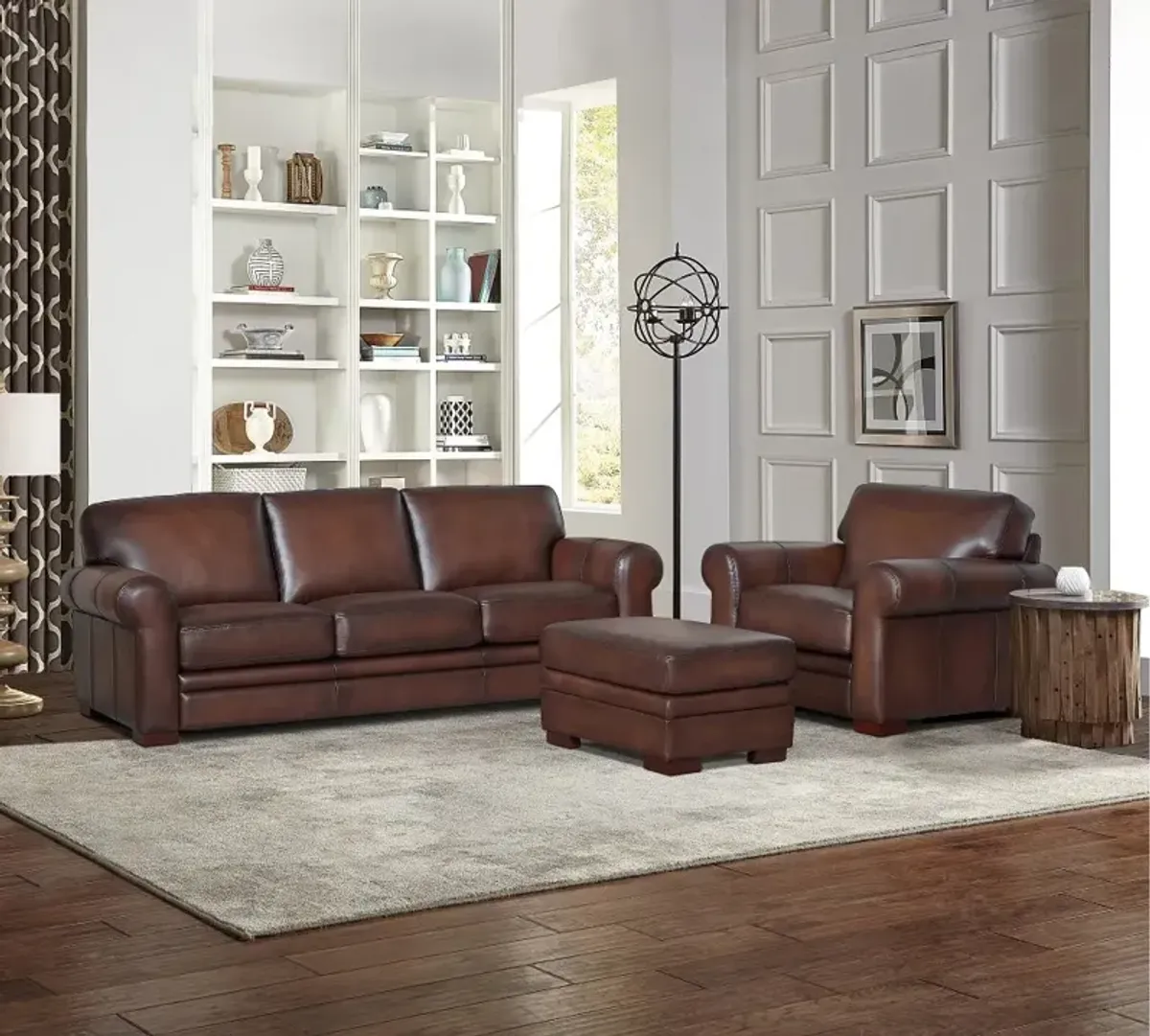 Eglinton Brown Leather 3 Piece Living Room Set