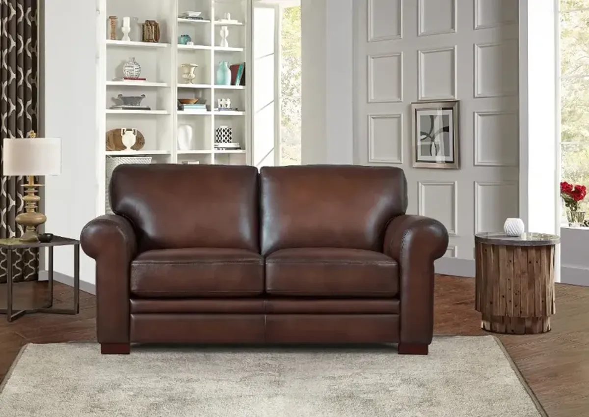 Eglinton Brown Leather Loveseat