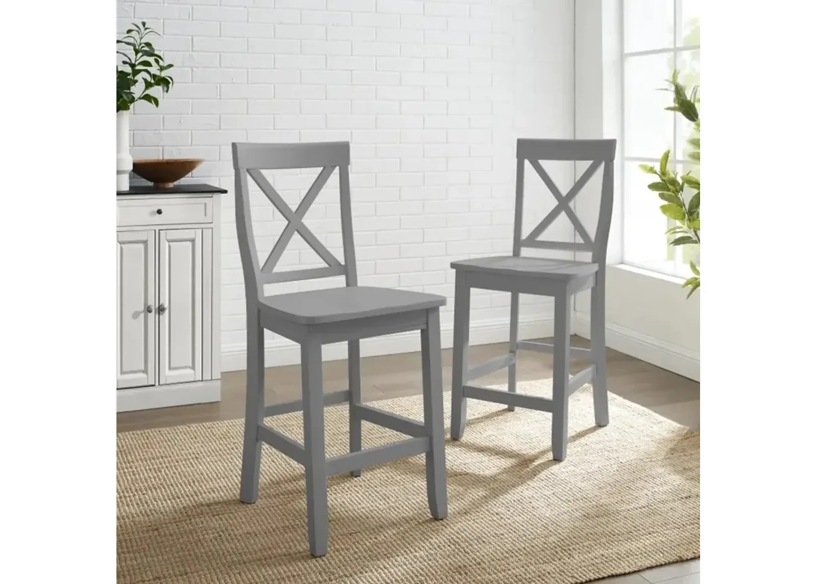 X-Back Gray Counter Bar Stool, Set of 2