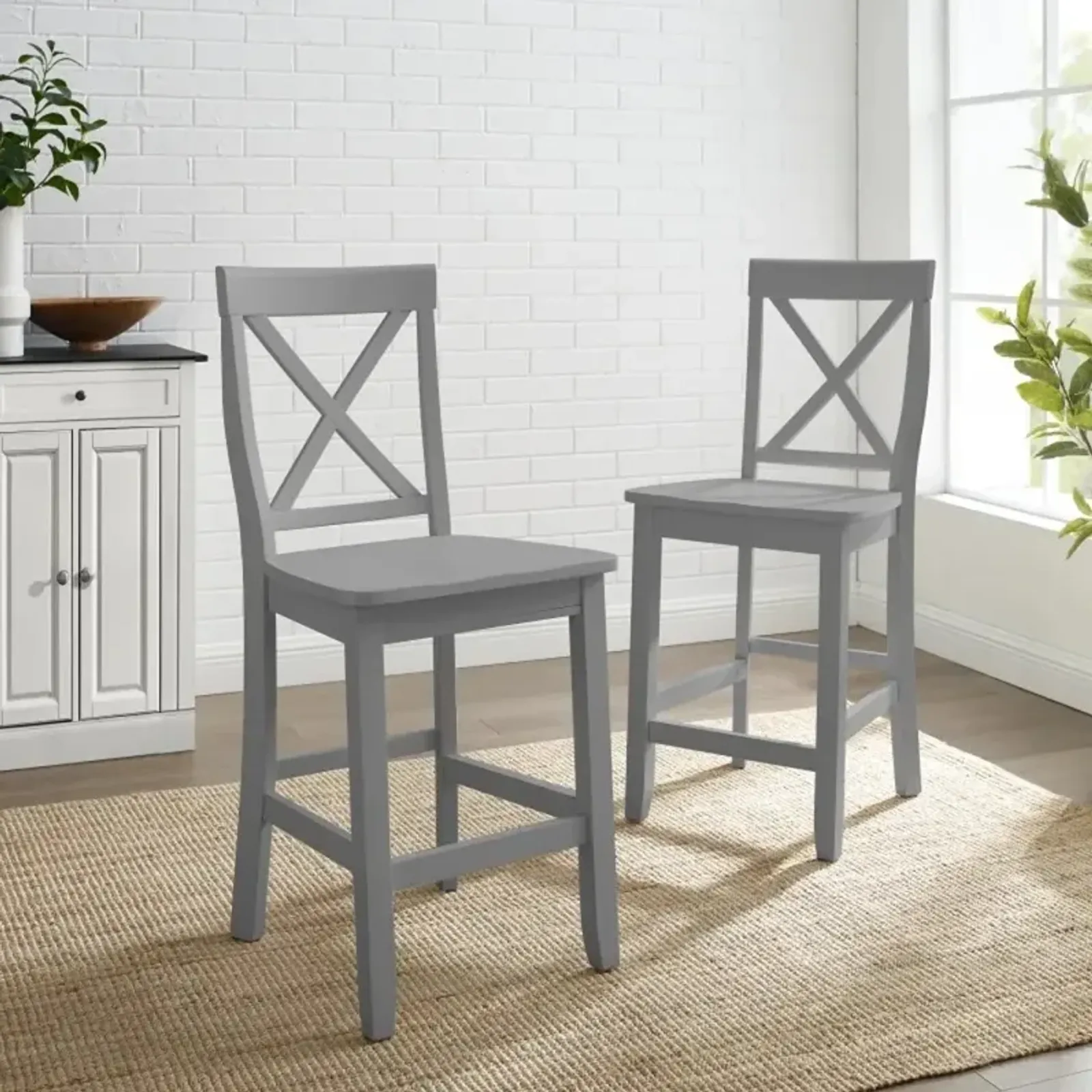 X-Back Gray Counter Bar Stool, Set of 2