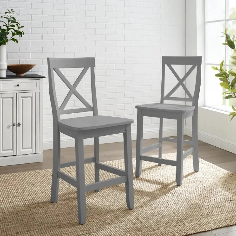 X-Back Gray Counter Bar Stool, Set of 2