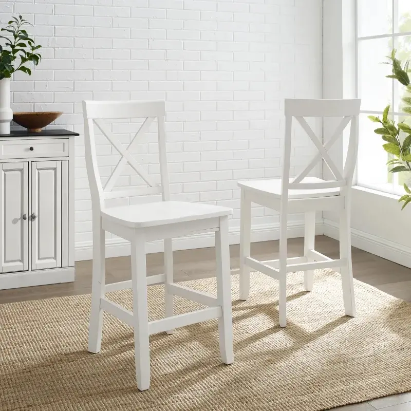 X-Back White Counter Height Stool, Set of 2