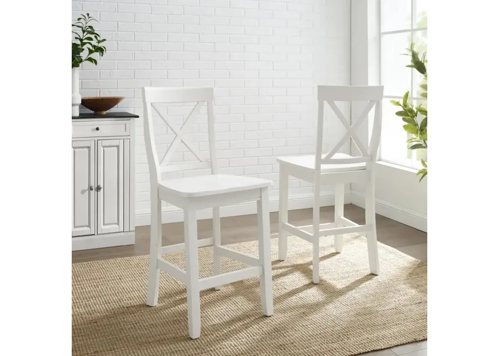 X-Back White Counter Height Stool, Set of 2