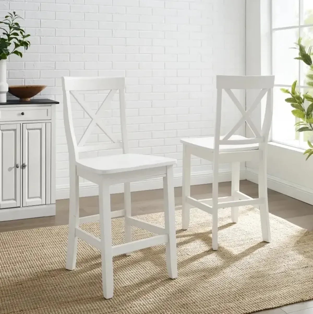 X-Back White Counter Height Stool, Set of 2