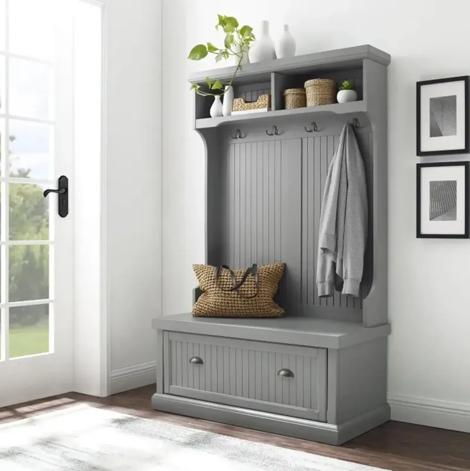 Seaside Gray Distressed Hall Tree With Storage