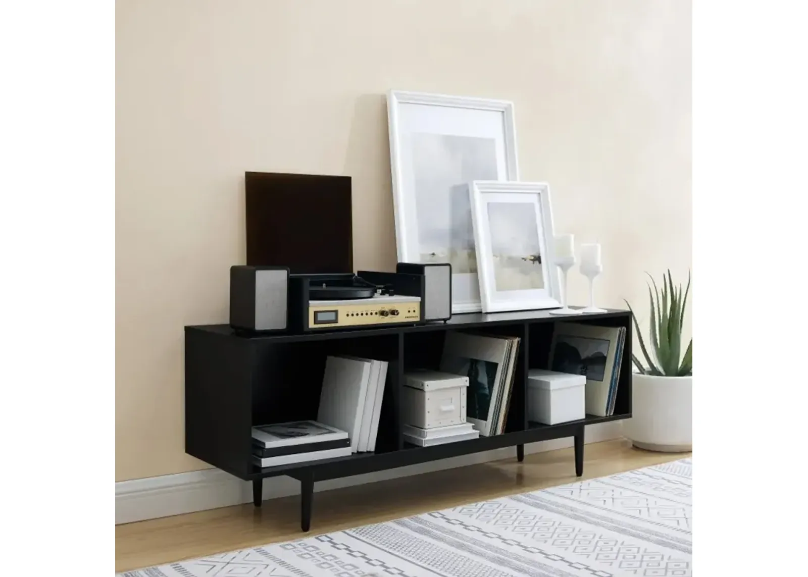 Liam Large Black Record Storage Cabinet