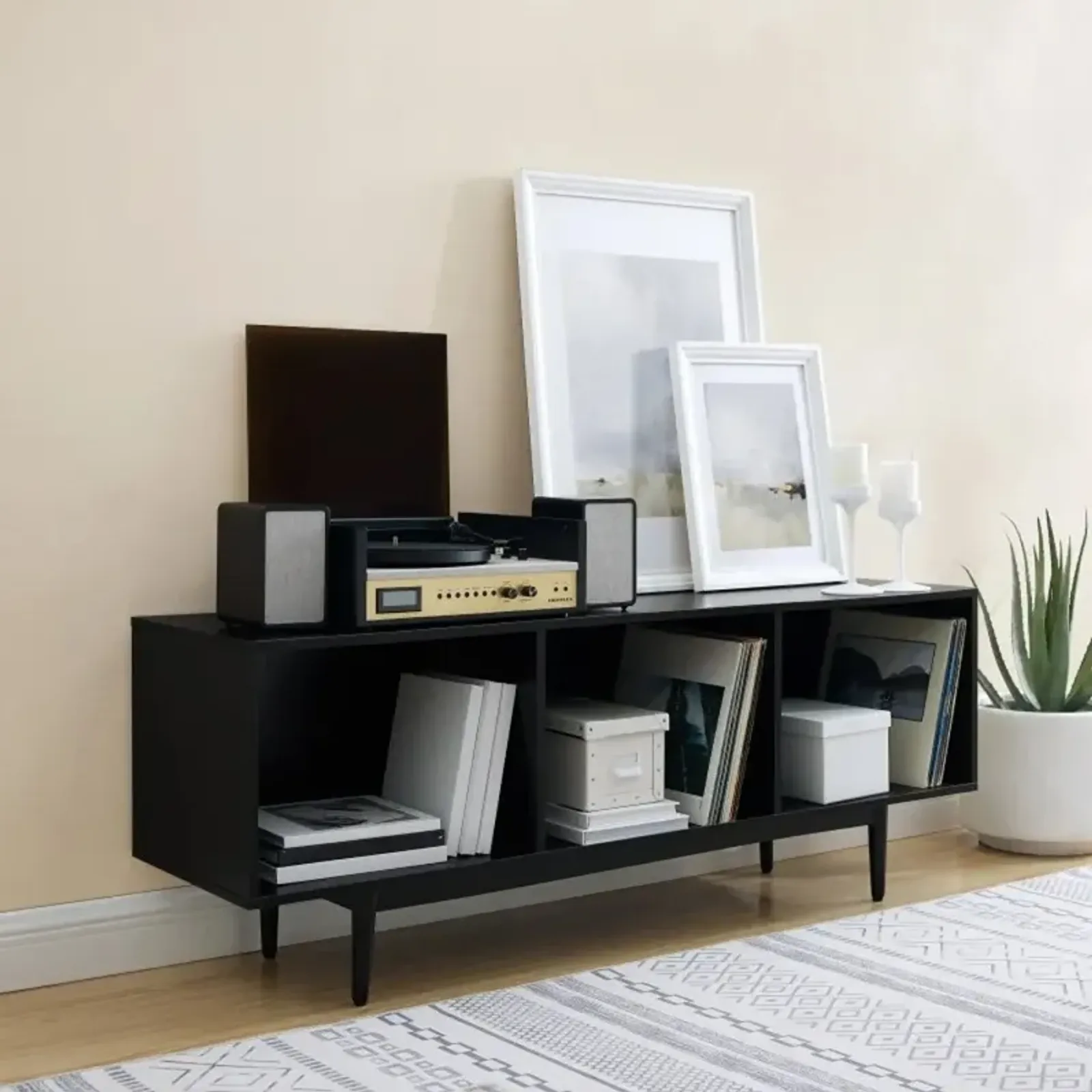 Liam Large Black Record Storage Cabinet