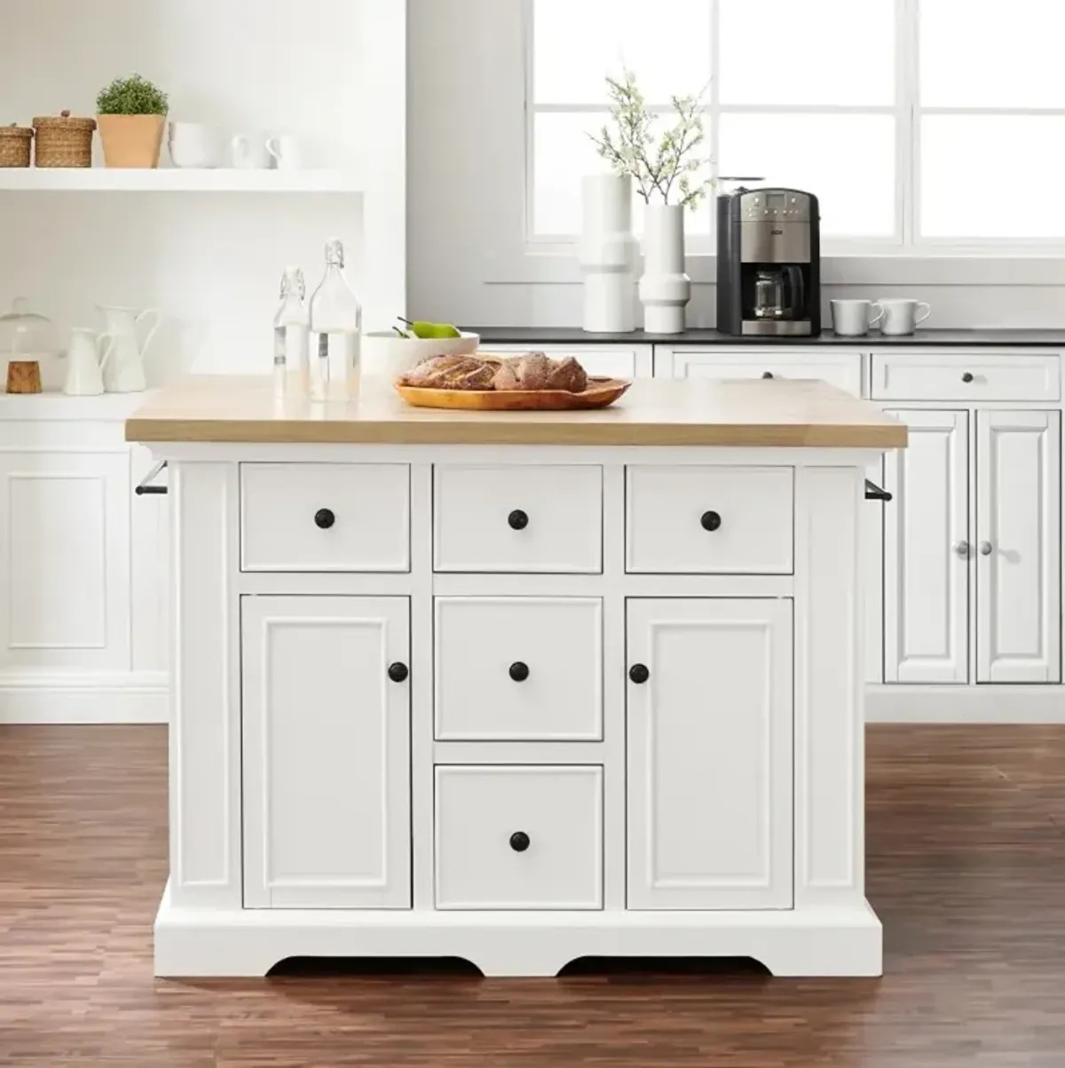 Julia White Kitchen Island with Wood Top