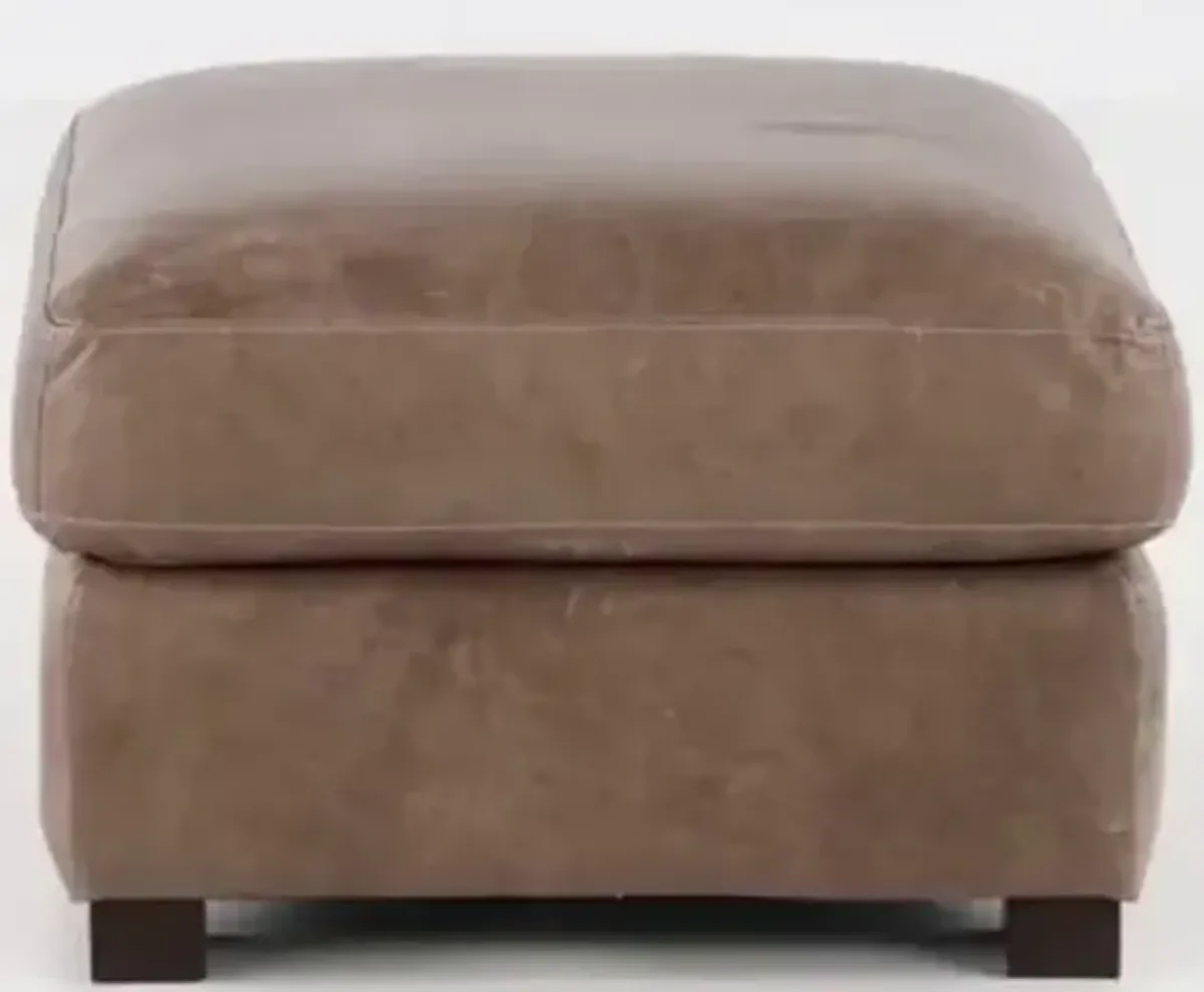 Tex Taupe Leather Ottoman